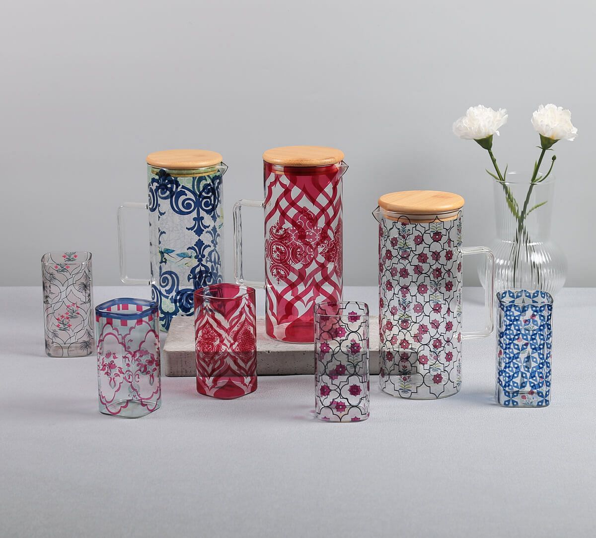 Flowers and Ferns Glass Tumbler Set of 4