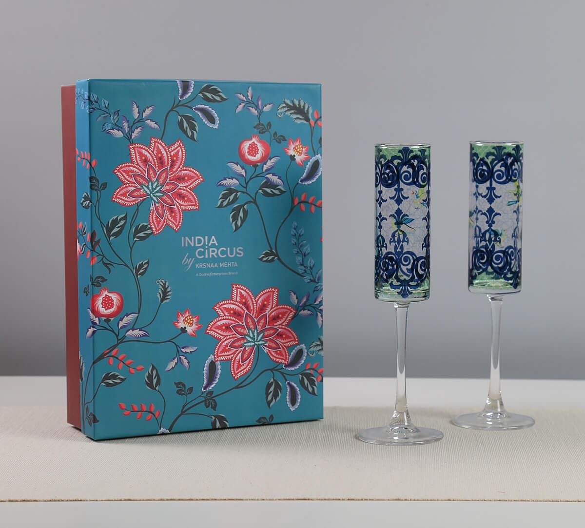 India Circus by Krsnaa Mehta Flight of Birds Champagne Glass Set of 2