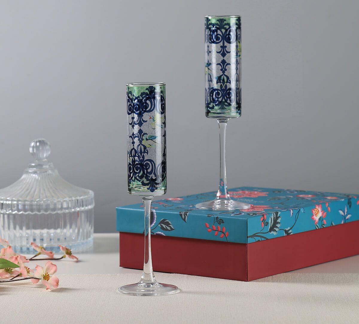 India Circus by Krsnaa Mehta Flight of Birds Champagne Glass Set of 2