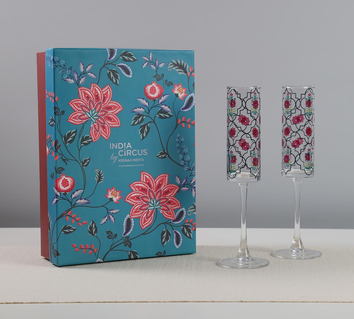 India Circus by Krsnaa Mehta Floral Lattice Champagne Glass Set of 2