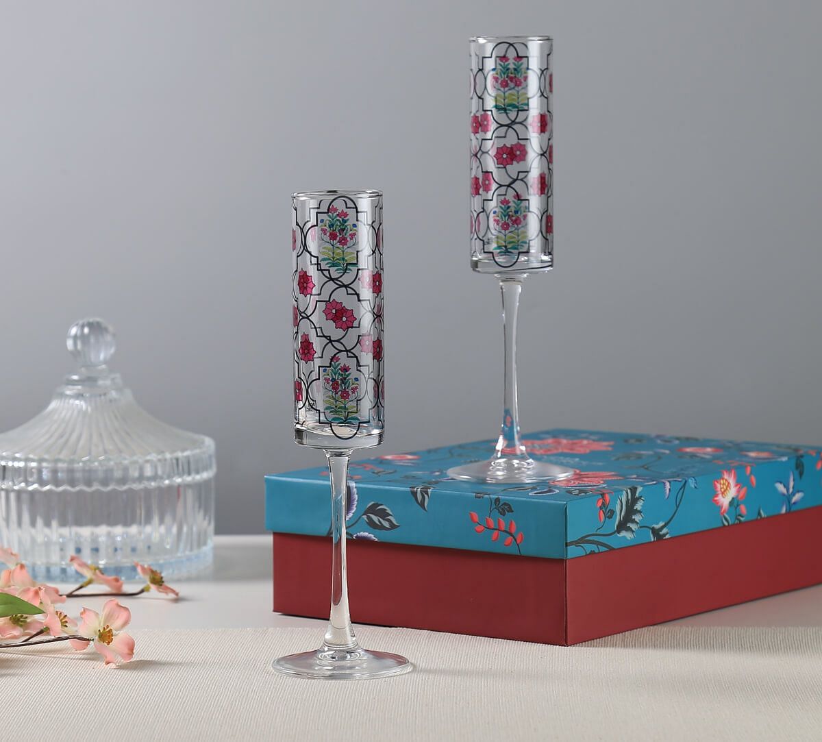 India Circus by Krsnaa Mehta Floral Lattice Champagne Glass Set of 2