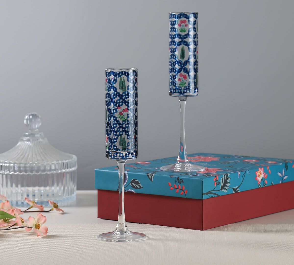 India Circus by Krsnaa Mehta Flowers and Ferns Champagne Glass Set of 2