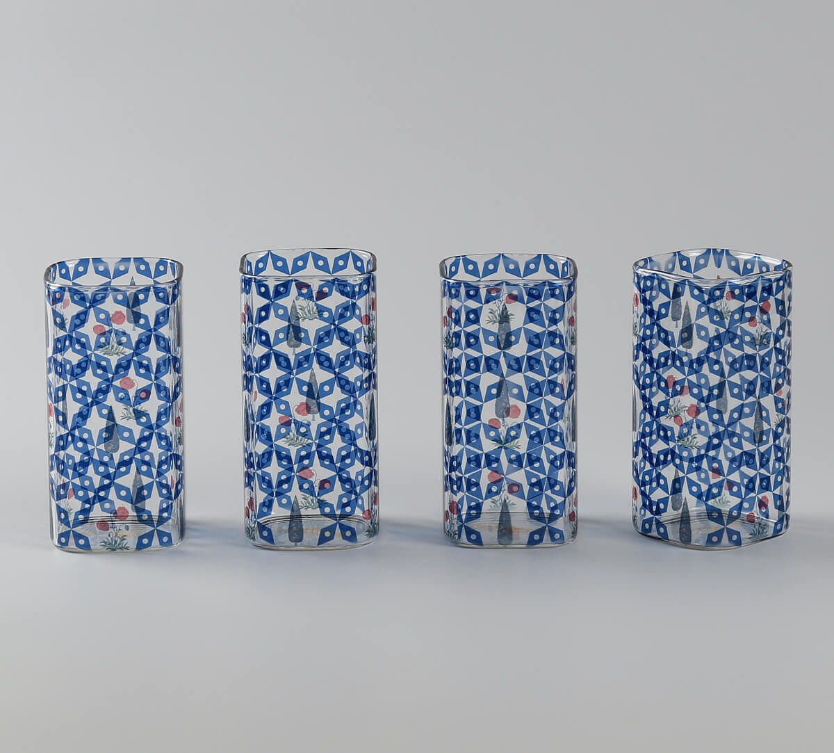 India Circus by Krsnaa Mehta Flowers and Ferns Glass Tumbler Set of 4