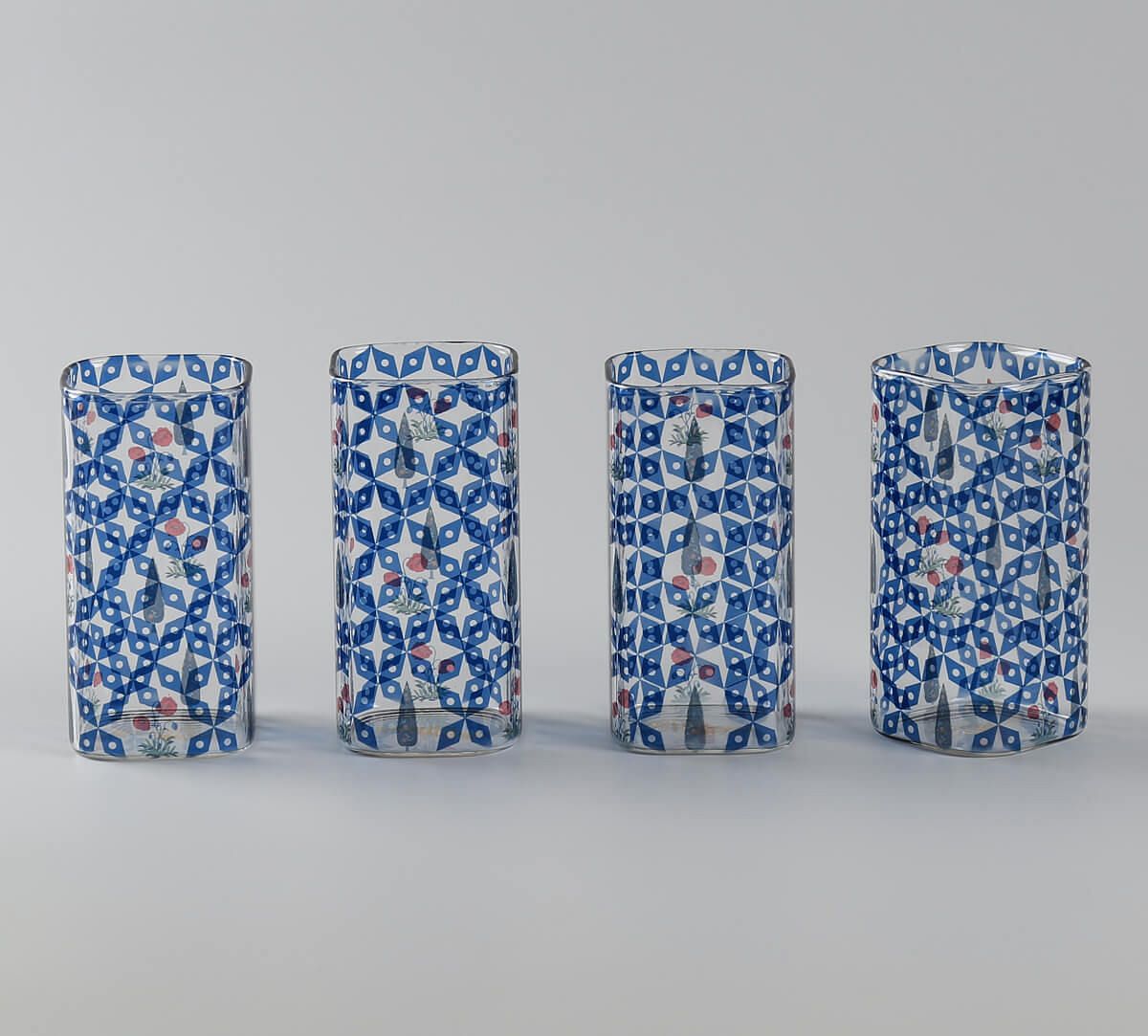India Circus by Krsnaa Mehta Flowers and Ferns Glass Tumbler Set of 4