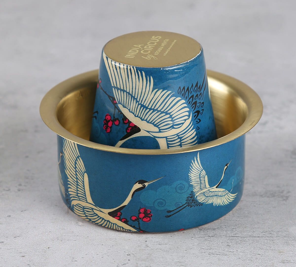India Circus by Krsnaa Mehta Legend of the Cranes Brass coffee Tumbler Set of 2
