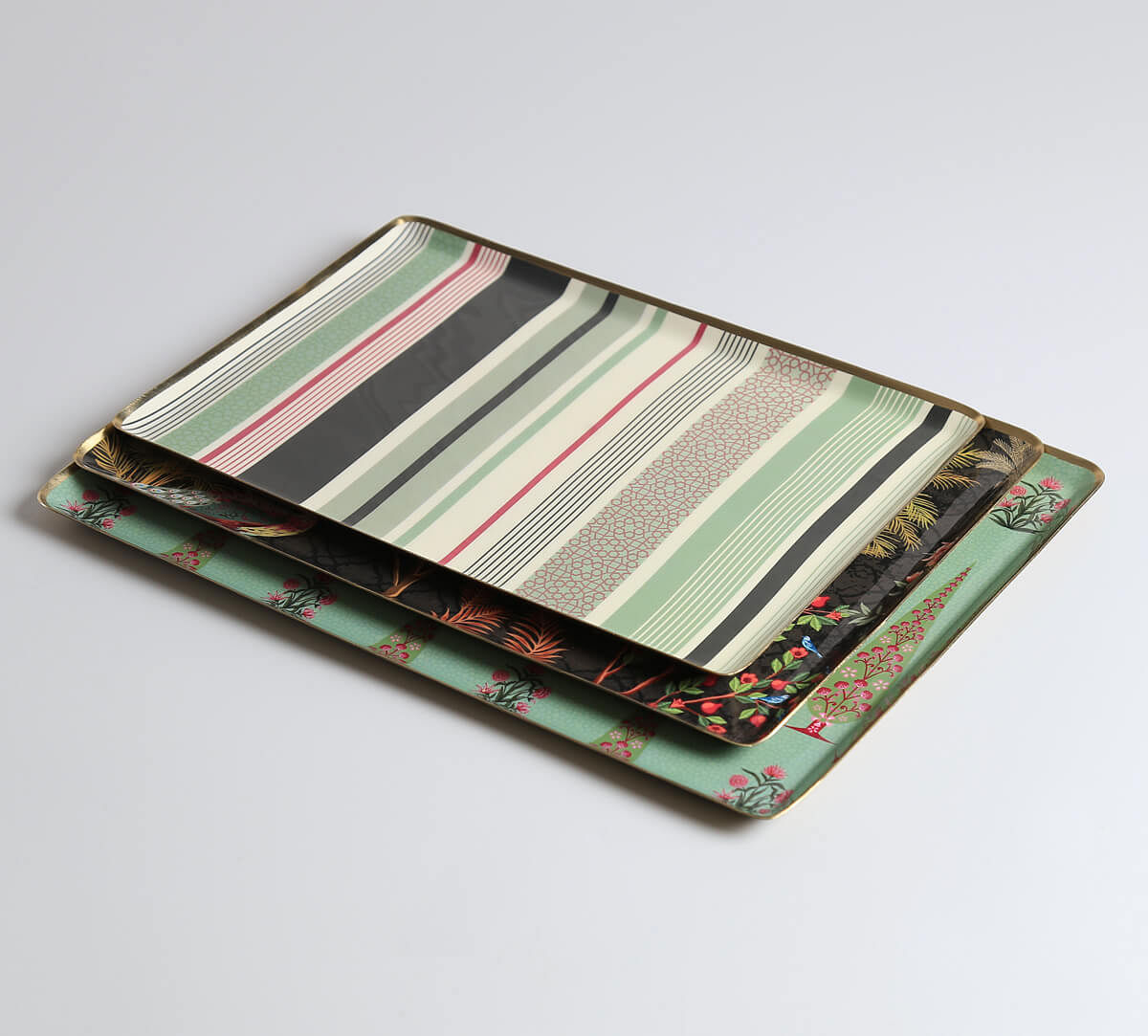 India Circus by Krsnaa Mehta Peacock and Conifer Rectangle Tray Set