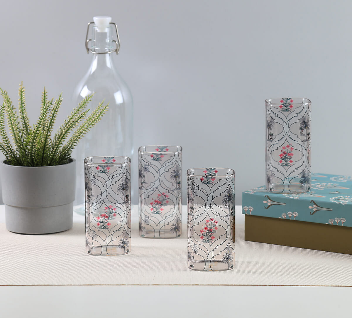 India Circus by Krsnaa Mehta Tropic Tryst Glass Tumbler Set of 4