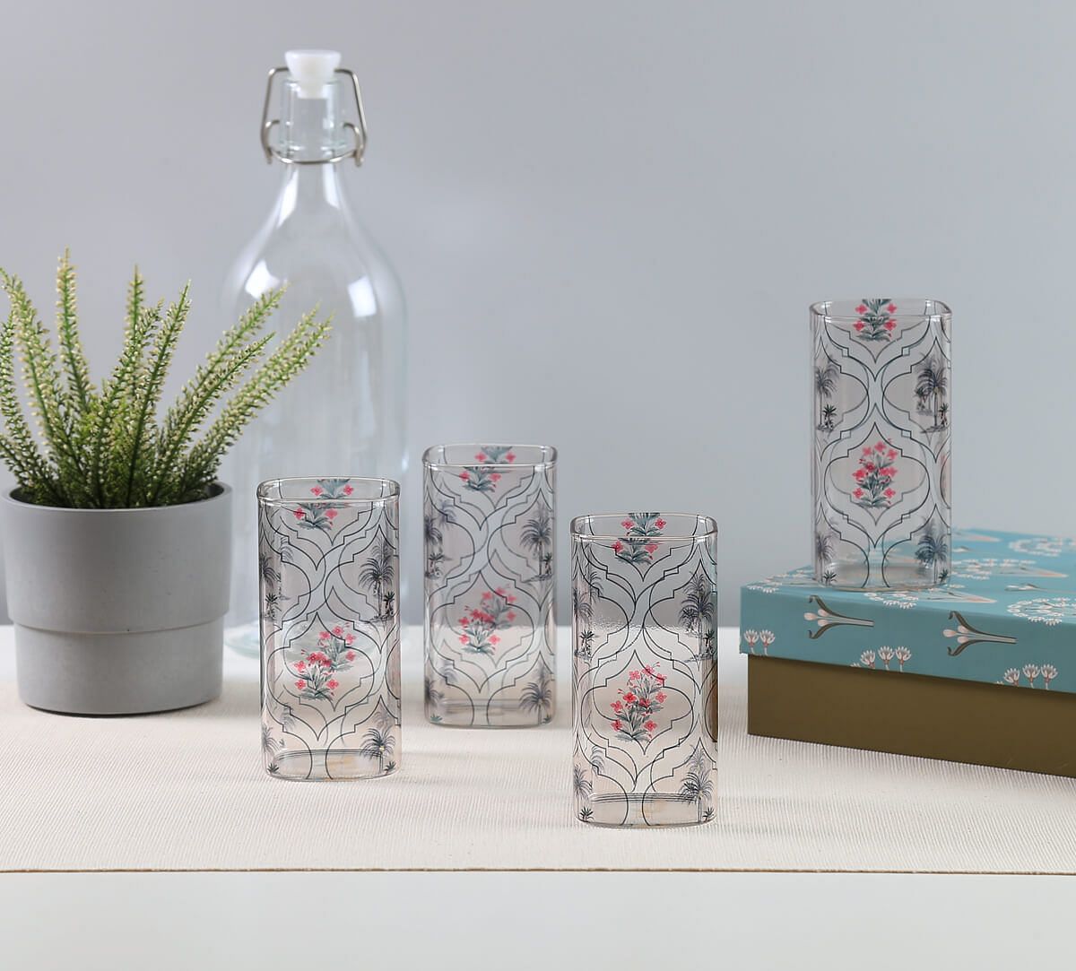 India Circus by Krsnaa Mehta Tropic Tryst Glass Tumbler Set of 4