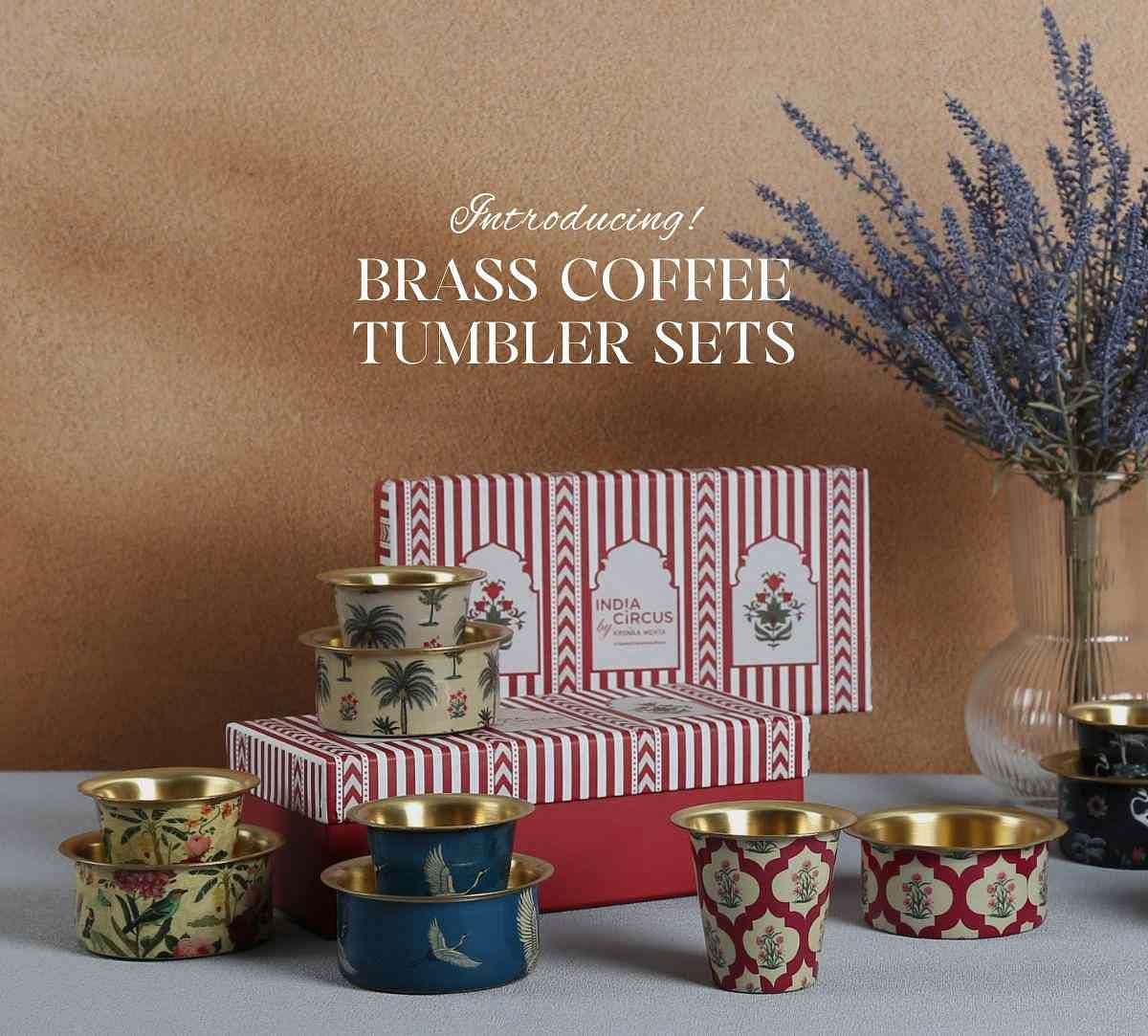 Legend of the Cranes Brass coffee Tumbler Set of 2